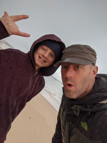 Rinaldo and dad on the beach