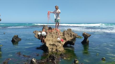 teen untangling fishing ropes