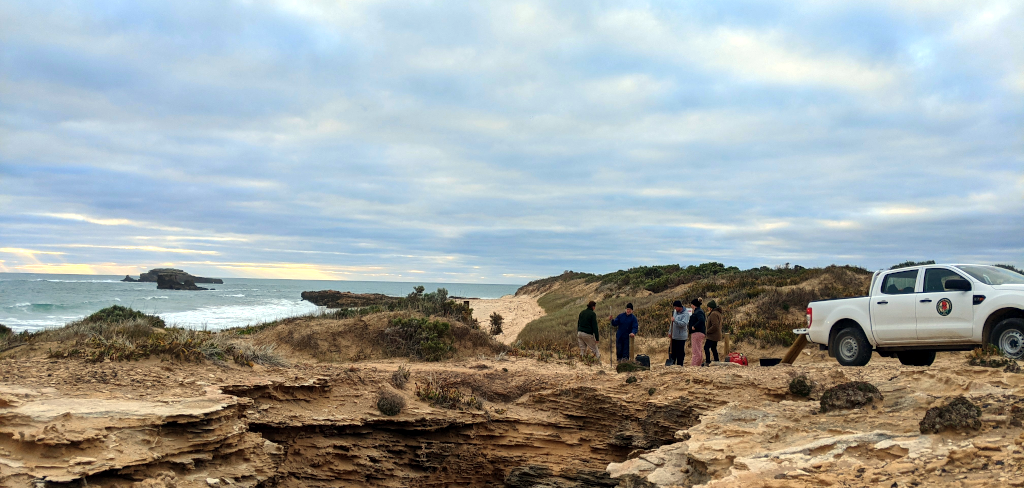 work crew on the cliff